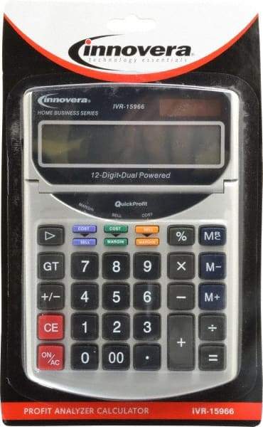 innovera - 12-Digit Portable Calculator - 18mm Display Size, White, Solar & Battery Powered, 7" Long x 4-3/4" Wide - Industrial Tool & Supply