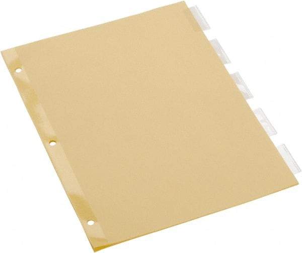 UNIVERSAL - 8-1/2 x 11" 5 Tabs, Single Sided Clear Mylar Reinforced Binding Edge, Insertable Tab Economy Indexes - Clear Tabs, Buff Folder - Industrial Tool & Supply