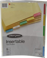 UNIVERSAL - 8-1/2 x 11" 5 Tabs, Single Side Gold Mylar Reinforced, Insertable Extended Tab Indexes - Multicolor Tabs, Buff Folder - Industrial Tool & Supply