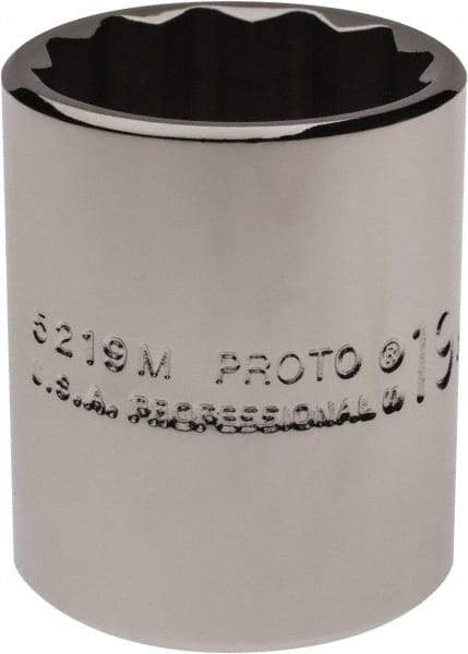 Proto - 3/8" Drive, Standard Hand Socket - 12 Points, 1-3/16" OAL, Chrome Finish - Industrial Tool & Supply