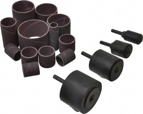 Merit Abrasives - 8-Piece Spiral Band Kit - Includes 3/4 to 2" Diam & 1 to 1-1/2" Wide Band Drums in Coarse, Medium & Fine Grades - Industrial Tool & Supply