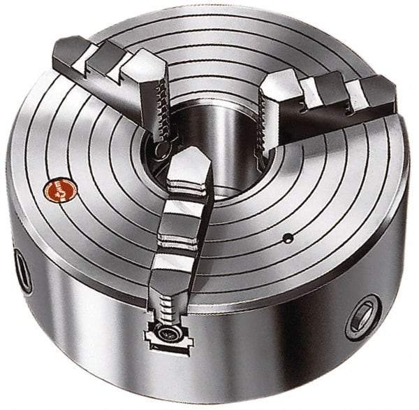 Rohm - 3 Jaws, 12" Diam, Self Centering Manual Lathe Chuck - Plain Back Mount Spindle, 4.05" Through Hole Diam, Forged Steel - Industrial Tool & Supply