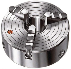 Rohm - 3 Jaws, 8" Diam, Self Centering Manual Lathe Chuck - Plain Back Mount Spindle, 2.16" Through Hole Diam, Forged Steel - Industrial Tool & Supply