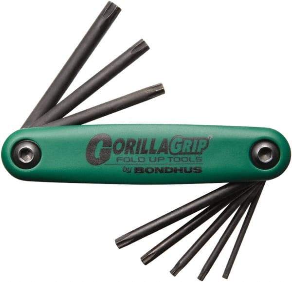 Bondhus - 8 Piece TR9 to T40 Fold-Up Torx Key Set - T9, T10, T15, T20, T25, T27, T30, T40 Torx Size - Industrial Tool & Supply