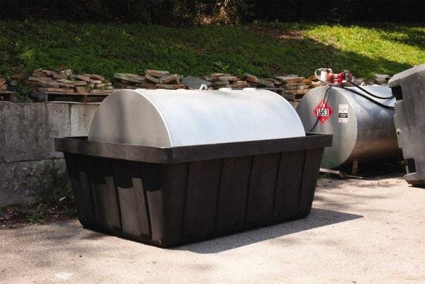 Eagle - 635 Gal Sump, 10,000 Lb Capacity, 1 Drum, Polyethylene Spill Deck or Pallet - 88" Long x 62" Wide x 33" High, Black, Drain Included, Horizontal, 1 Tank Drum Configuration - Industrial Tool & Supply