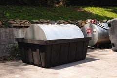 Eagle - 635 Gal Sump, 10,000 Lb Capacity, 1 Drum, Polyethylene Spill Deck or Pallet - 88" Long x 62" Wide x 33" High, Black, Drain Included, Horizontal, 1 Tank Drum Configuration - Industrial Tool & Supply