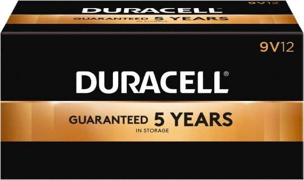 Duracell - Size 9V, Alkaline, 12 Pack, Standard Battery - 9 Volts, Snap Terminal, 6LR61, ANSI 1604A Regulated - Industrial Tool & Supply