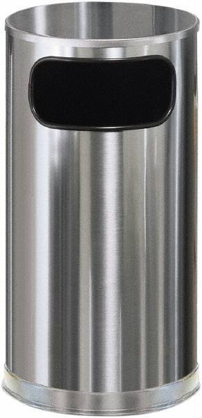 Rubbermaid - 12 Gal Silver Round Decorative Waste Receptacle With Top - Steel, 28" High - Industrial Tool & Supply