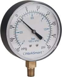 Value Collection - 3-1/2" Dial, 1/4 Thread, 0-160 Scale Range, Pressure Gauge - Lower Connection Mount, Accurate to 3-2-3% of Scale - Industrial Tool & Supply