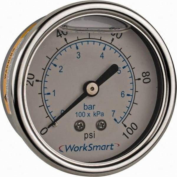 Value Collection - 2-1/2" Dial, 1/4 Thread, 0-100 Scale Range, Pressure Gauge - Center Back Connection Mount, Accurate to 3-2-3% of Scale - Industrial Tool & Supply