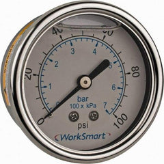 Value Collection - 2-1/2" Dial, 1/4 Thread, 0-100 Scale Range, Pressure Gauge - Center Back Connection Mount, Accurate to 3-2-3% of Scale - Industrial Tool & Supply