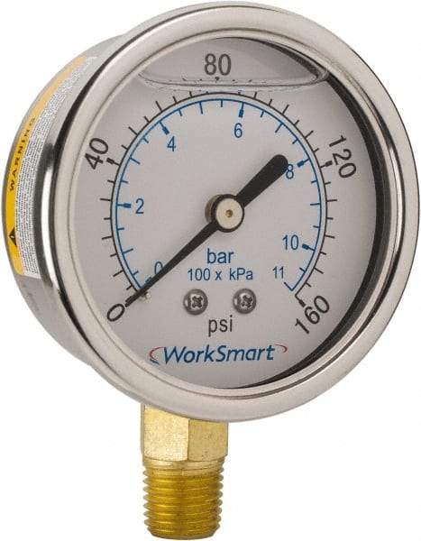 Value Collection - 2-1/2" Dial, 1/4 Thread, 0-160 Scale Range, Pressure Gauge - Lower Connection Mount, Accurate to 3-2-3% of Scale - Industrial Tool & Supply