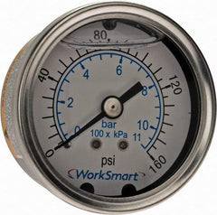 Value Collection - 2" Dial, 1/4 Thread, 0-160 Scale Range, Pressure Gauge - Center Back Connection Mount, Accurate to 3-2-3% of Scale - Industrial Tool & Supply