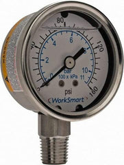 Value Collection - 2" Dial, 1/4 Thread, 0-160 Scale Range, Pressure Gauge - Lower Connection Mount, Accurate to 3-2-3% of Scale - Industrial Tool & Supply