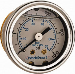 Value Collection - 1-1/2" Dial, 1/8 Thread, 0-1,000 Scale Range, Pressure Gauge - Center Back Connection Mount, Accurate to 3-2-3% of Scale - Industrial Tool & Supply