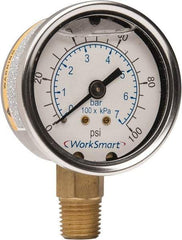 Value Collection - 2" Dial, 1/4 Thread, 0-100 Scale Range, Pressure Gauge - Lower Connection Mount, Accurate to 3-2-3% of Scale - Industrial Tool & Supply