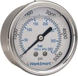 Value Collection - 2" Dial, 1/4 Thread, 0-100 Scale Range, Pressure Gauge - Center Back Connection Mount, Accurate to 3-2-3% of Scale - Industrial Tool & Supply