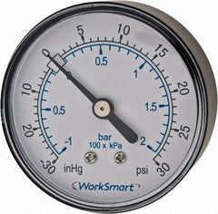 Value Collection - 2-1/2" Dial, 1/4 Thread, 30-0-30 Scale Range, Pressure Gauge - Center Back Connection Mount, Accurate to 3-2-3% of Scale - Industrial Tool & Supply