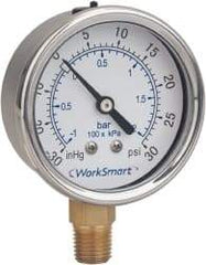 Value Collection - 2" Dial, 1/4 Thread, 0-30 Scale Range, Pressure Gauge - Lower Connection Mount, Accurate to 3-2-3% of Scale - Industrial Tool & Supply