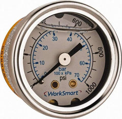 Value Collection - 1-1/2" Dial, 1/8 Thread, 0-1,000 Scale Range, Pressure Gauge - Center Back Connection Mount, Accurate to 3-2-3% of Scale - Industrial Tool & Supply