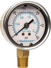 Value Collection - 2" Dial, 1/4 Thread, 0-30 Scale Range, Pressure Gauge - Lower Connection Mount, Accurate to 3-2-3% of Scale - Industrial Tool & Supply