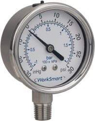 Value Collection - 2-1/2" Dial, 1/4 Thread, 30-0 Scale Range, Pressure Gauge - Lower Connection Mount, Accurate to 3-2-3% of Scale - Industrial Tool & Supply