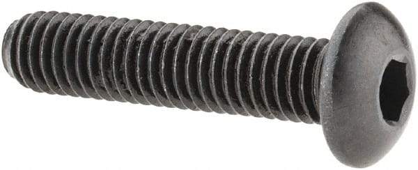 Made in USA - #10-32 UNF Hex Socket Drive, Button Screw - Alloy Steel, Black Oxide Finish, Fully Threaded, 7/8" Length Under Head - Industrial Tool & Supply