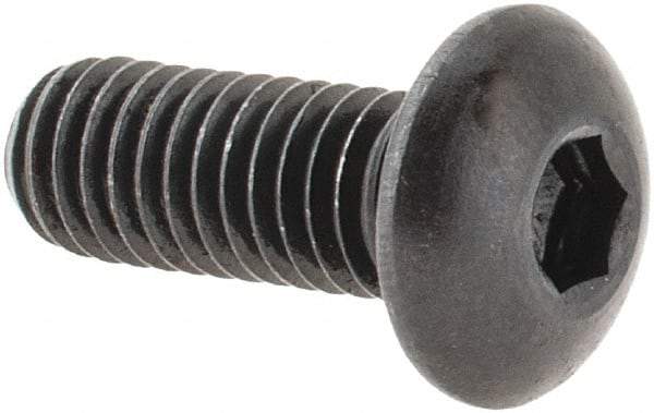 Made in USA - #10-32 UNF Hex Socket Drive, Button Screw - Alloy Steel, Black Oxide Finish, Fully Threaded, 1/2" Length Under Head - Industrial Tool & Supply