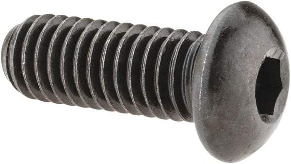 Made in USA - 3/8-16 UNC Hex Socket Drive, Button Screw - Alloy Steel, Black Oxide Finish, Fully Threaded, 1" Length Under Head - Industrial Tool & Supply
