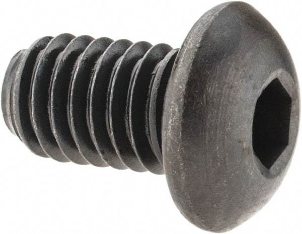 Made in USA - 3/8-16 UNC Hex Socket Drive, Button Screw - Alloy Steel, Black Oxide Finish, Fully Threaded, 5/8" Length Under Head - Industrial Tool & Supply