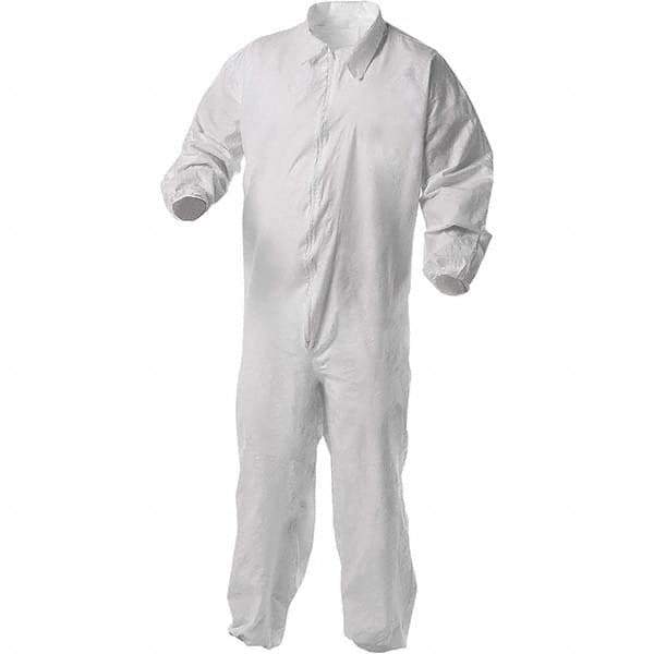 KleenGuard - Size M Film Laminate General Purpose Coveralls - White, Zipper Closure, Elastic Cuffs, Elastic Ankles, Serged Seams - Industrial Tool & Supply