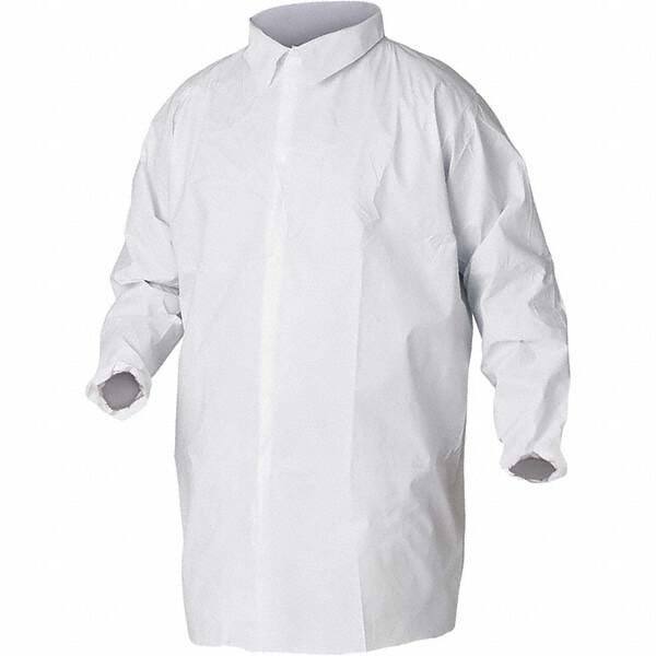 KleenGuard - Size XL White Lab Coat without Pockets - Microporous Film Laminate, Snap Front, Elastic Cuffs - Industrial Tool & Supply