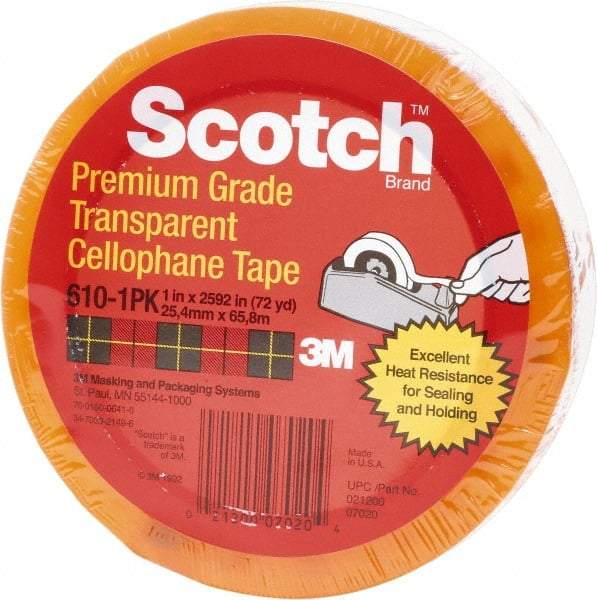 3M - 1" x 72 Yd Clear Rubber Adhesive Packaging Tape - PVC Film Backing, 2.3 mil Thick - Industrial Tool & Supply