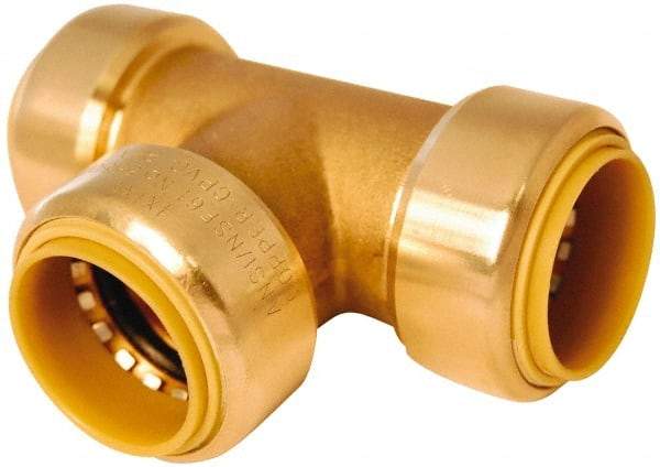 Value Collection - 1" Outside Diam, 1-1/8 Standard, Brass Push-to-Connect Tube Union Tee - 200 Max psi, Tube to Tube Connection, EPDM O-Ring, Lead-Free - Industrial Tool & Supply