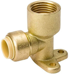 Value Collection - 1/2" Outside Diam, 1/2 NPT, Brass Push-to-Connect Tube Female Drop Ear Elbow - 200 Max psi, Tube to Female NPT Connection, EPDM O-Ring, Lead-Free - Industrial Tool & Supply