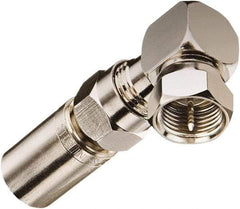 Ideal - 75 Ohm, Right Angle, Jack to Plug Coupler Twist On Coaxial Connector - Brass Body - Industrial Tool & Supply