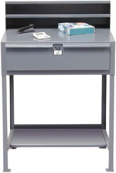 Strong Hold - 1 Drawer Shipping & Receiving Shop Desk - 36 Inch Wide x 28 Inch Deep x 54 Inch High, Dark Gray - Industrial Tool & Supply