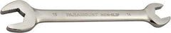 Paramount - 14mm x 15mm Standard Open End Wrench - 7-9/32" OAL, Double End, Full Polish Finish, 15° Head Angle - Industrial Tool & Supply