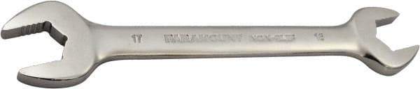 Paramount - 16mm x 17mm Standard Open End Wrench - 7-9/32" OAL, Double End, Full Polish Finish, 15° Head Angle - Industrial Tool & Supply
