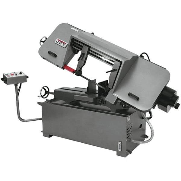 Jet - 12 x 20" Max Capacity, Semi-Automatic Variable Speed Pulley Horizontal Bandsaw - 82 to 262 SFPM Blade Speed, 460 Volts, 45°, 3 hp, 3 Phase - Industrial Tool & Supply