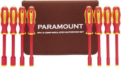 Paramount - 8 Piece 5 to 12mm Insulated Nutdriver Set - Solid Shaft, Ergonomic Handle - Industrial Tool & Supply