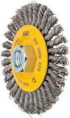 DeWALT - 4" OD, 5/8-11 Arbor Hole, Stringer Bead Steel Wheel Brush - 3/8" Face Width, 7/8" Trim Length, 0.02" Filament Diam, 20,000 RPM - Industrial Tool & Supply