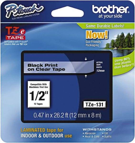 Brother - 1/2" Wide x 314.4" Long, Clear Plastic/Paper Tape Cassette - For Label Maker - Industrial Tool & Supply