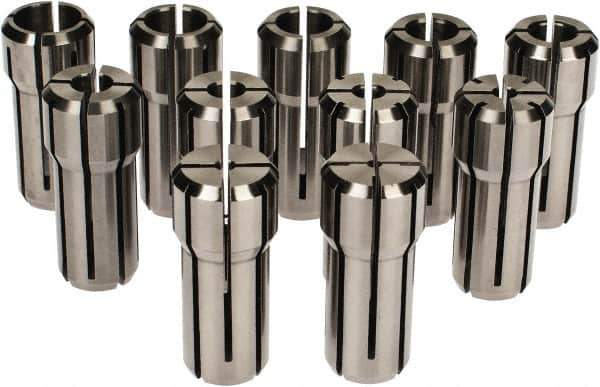 Accupro - 11 Piece, 1/16" to 3/8" Capacity, Double Angle Collet Set - 0.02mm TIR, Series DA200 - Exact Industrial Supply