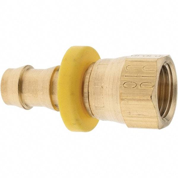 Parker - 3/8" ID 9/16-18 FJIC Barbed Push On Female Fitting - Brass - Industrial Tool & Supply