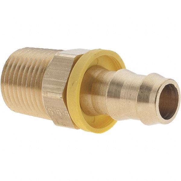 Parker - 1/2" ID 1/2-14 MNPTF Barbed Push On Male Fitting - Brass - Industrial Tool & Supply
