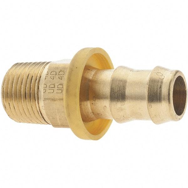 Parker - 1/2" ID 3/8-18 MNPTF Barbed Push On Male Fitting - Brass - Industrial Tool & Supply