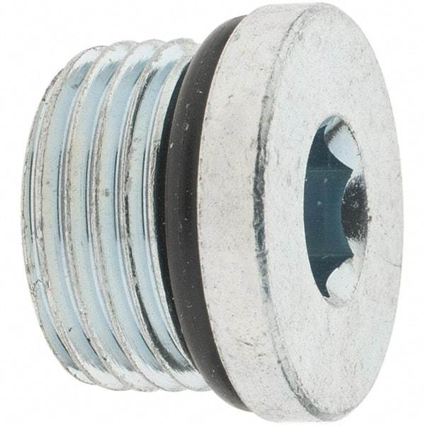 Parker - 3/4-16 Male Thread, Zinc Plated Steel Industrial Pipe Hex Socket Plug - Male Straight Thread O-Ring, 6,000 psi - Industrial Tool & Supply