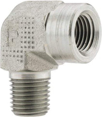 Parker - 1/4 Male Thread x 1/4 Female Thread, Zinc Plated Steel Industrial Pipe 90° Street Elbow - MNPTF x FNPTF, 5,000 psi - Industrial Tool & Supply
