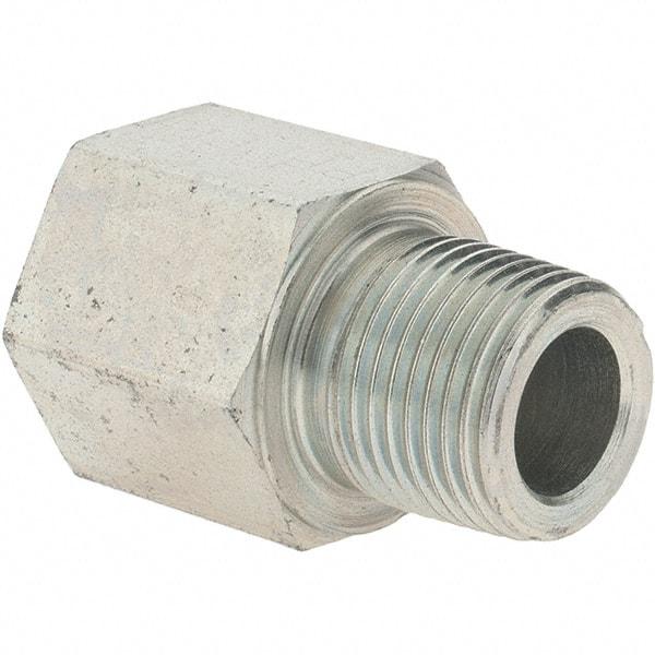 Parker - 3/8-18 Male Thread x 3/8-19 Female Thread, Steel Industrial Pipe Adapter - BSPT x NPT/NPTF, 6,000 psi - Industrial Tool & Supply